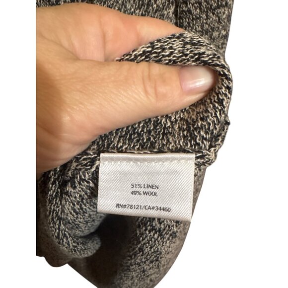 Eileen Fisher Womens Medium V-Neck Knit Top 3/4 Sleeve Linen Wool Blend Black Be - Picture 4 of 4